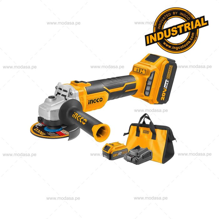 AMOLADORA INALÁMBRICA 4 1/2" 20V + 2 BATERÍAS DE LITIO 4AH