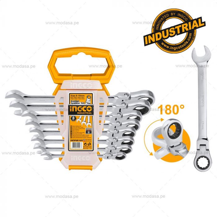 SET DE 8 LLAVES MIXTAS RACHET FLEXIBLES 8 - 19 MM